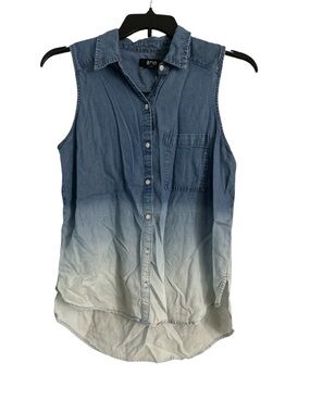 A New Approach Blue Sleeveless Ombre Button-Down High Lo Shirt Size M